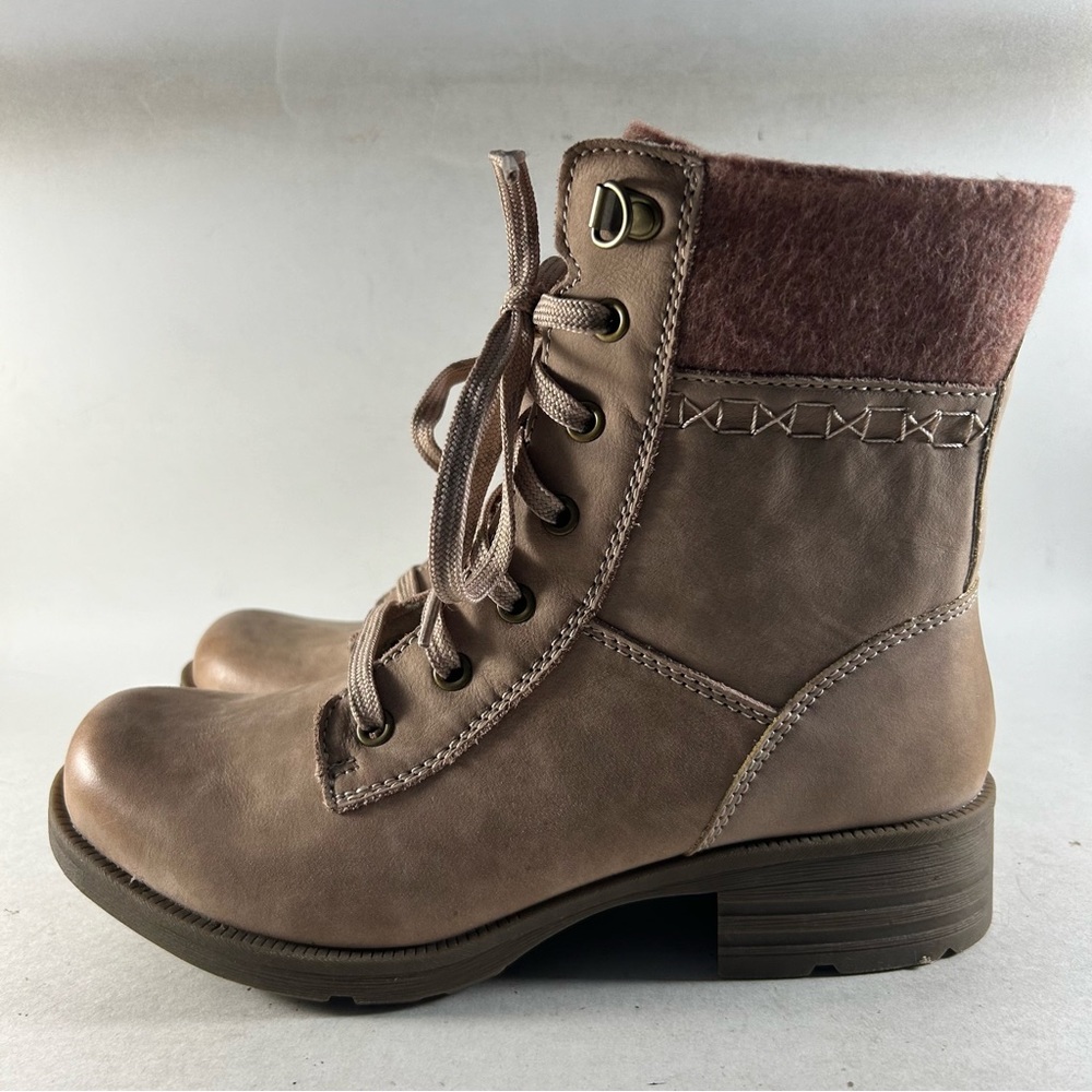 Earth Origins Taupe Lace-Up Ankle Boots with Brown Felt Collar - Picture 3 of 7